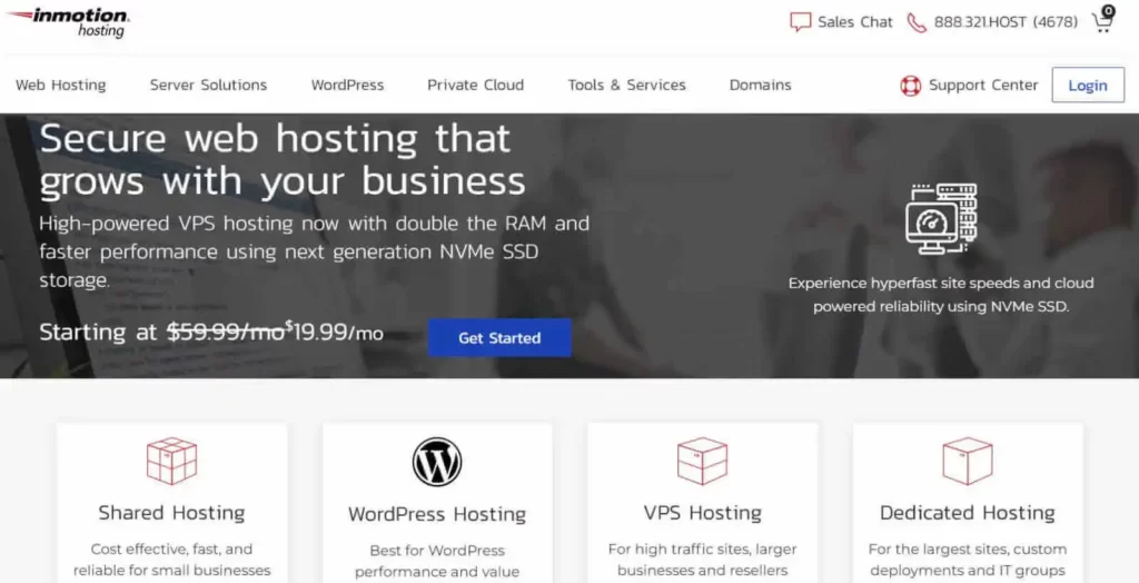 InMotion Web Hosting Page