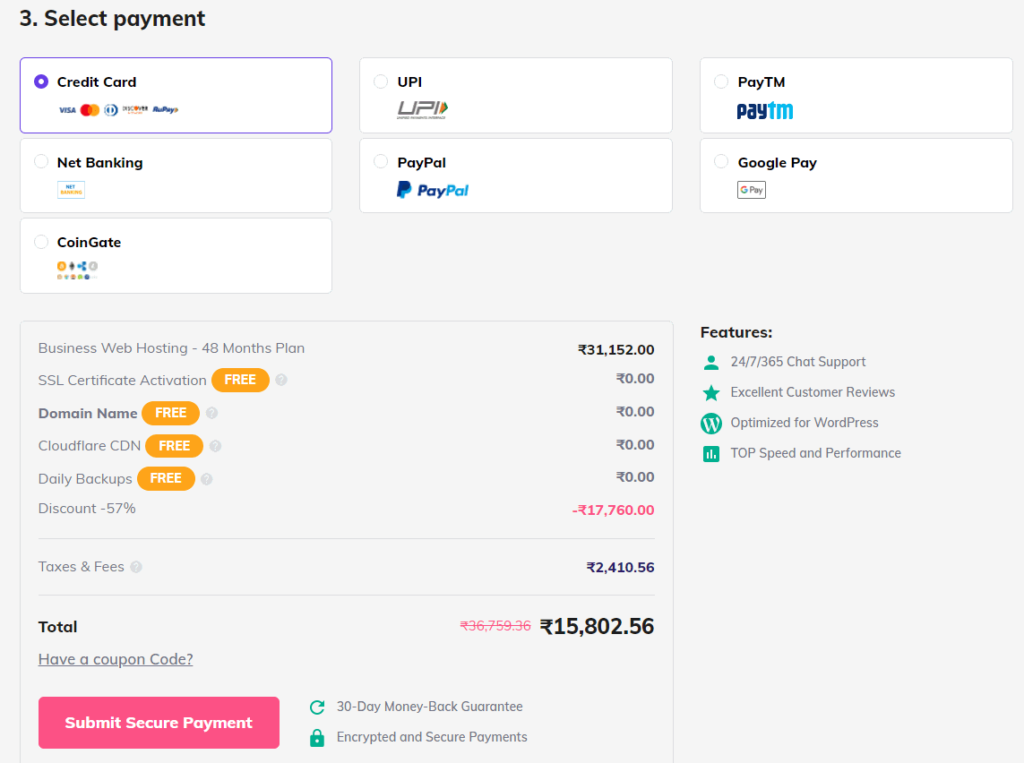 Selecting Payment Mode and Make Payment