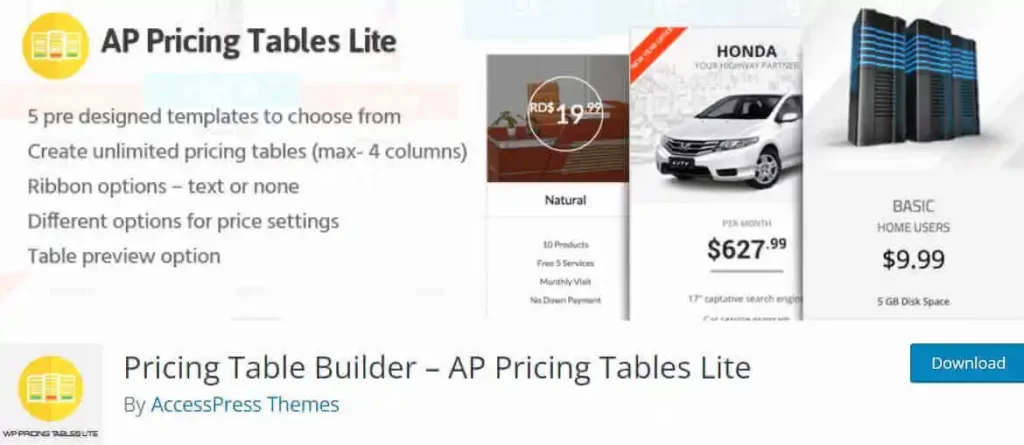 AP Pricing Tables Plugin WordPress.org Page