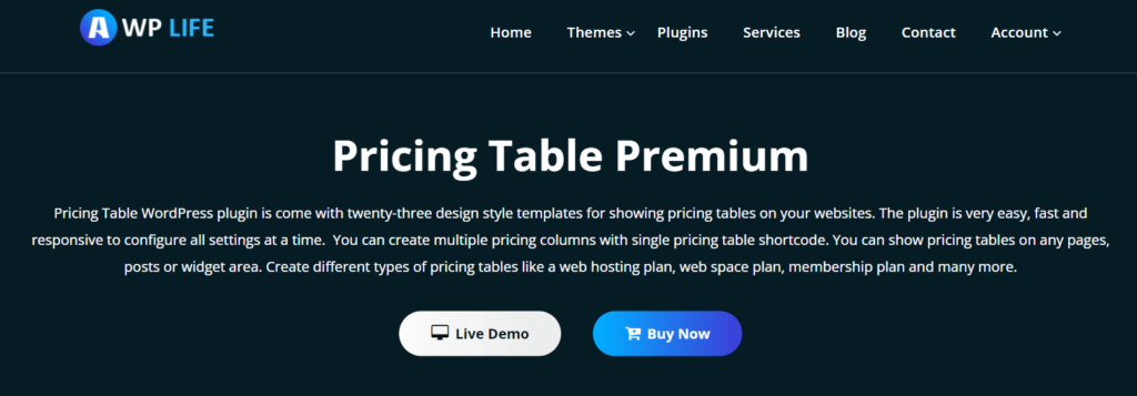 Pricing Table plugin awplife page