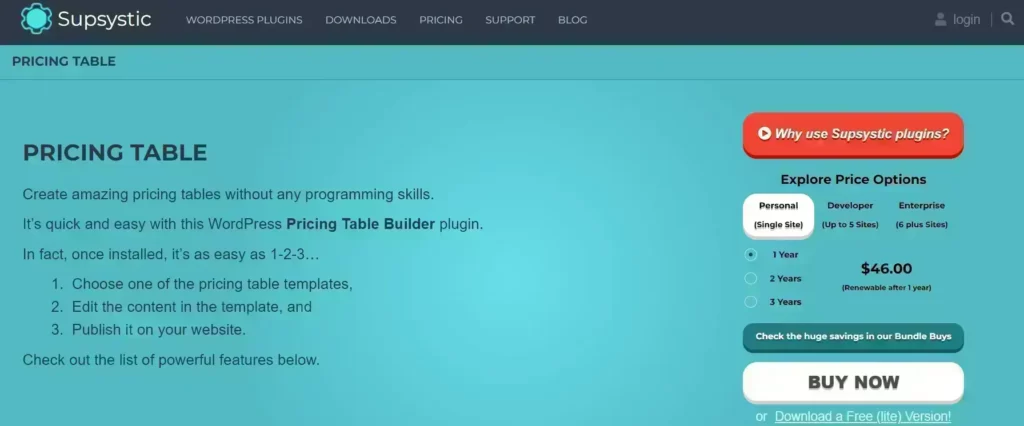 Supsystic Pricing Table Plugin Page