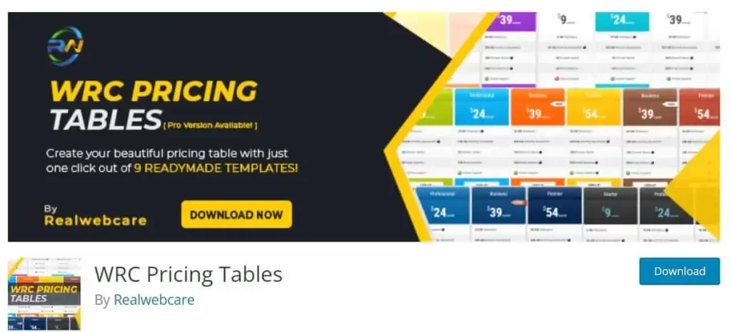 WRC Pricing Table WordPress.org Page