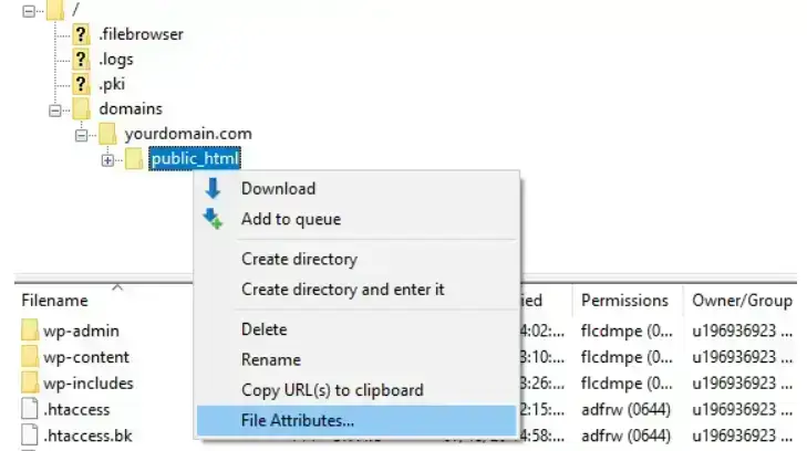 Bulk edit file permissions in FileZilla