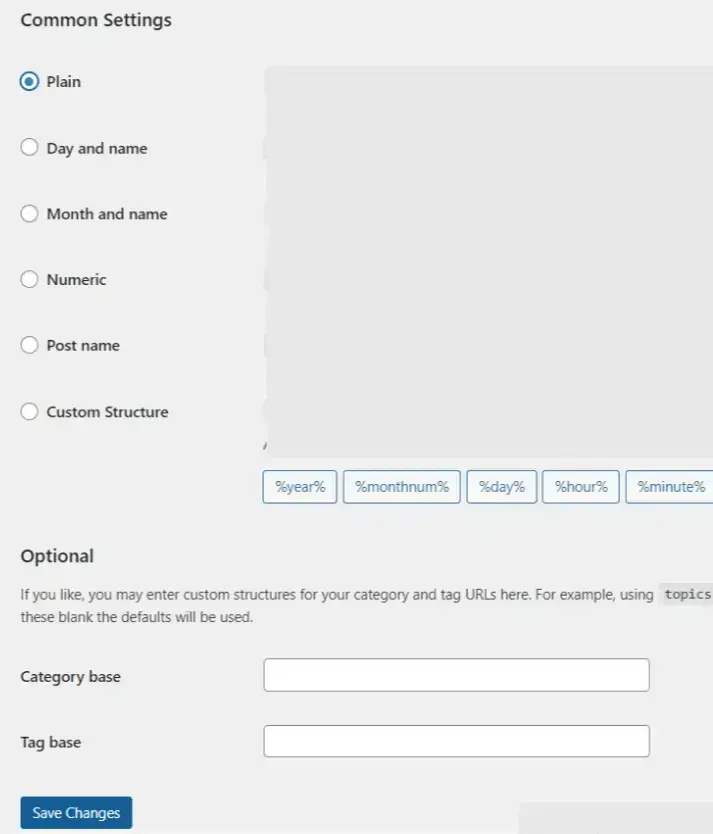 Selecting Plain Setting for Permalink Structure