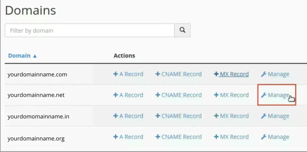 To Verify A record Clicking on Manage