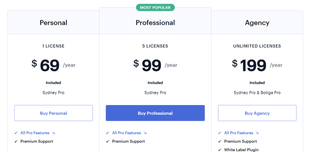 Sydney Theme Pricing Section